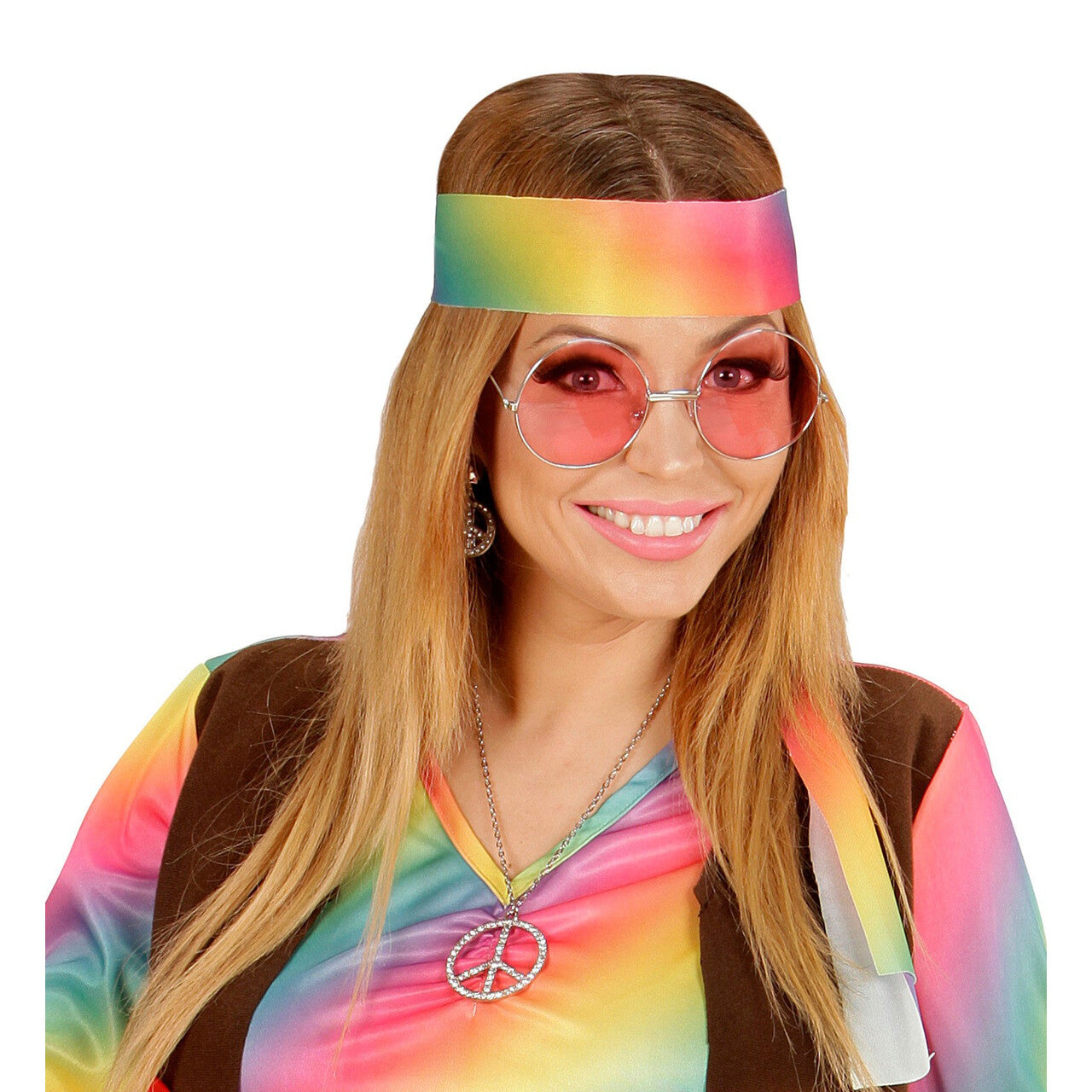 Op deze afbeelding zie je een Accessoires, van het merk Widmann. Freaky Bril, 70s Roze Glas