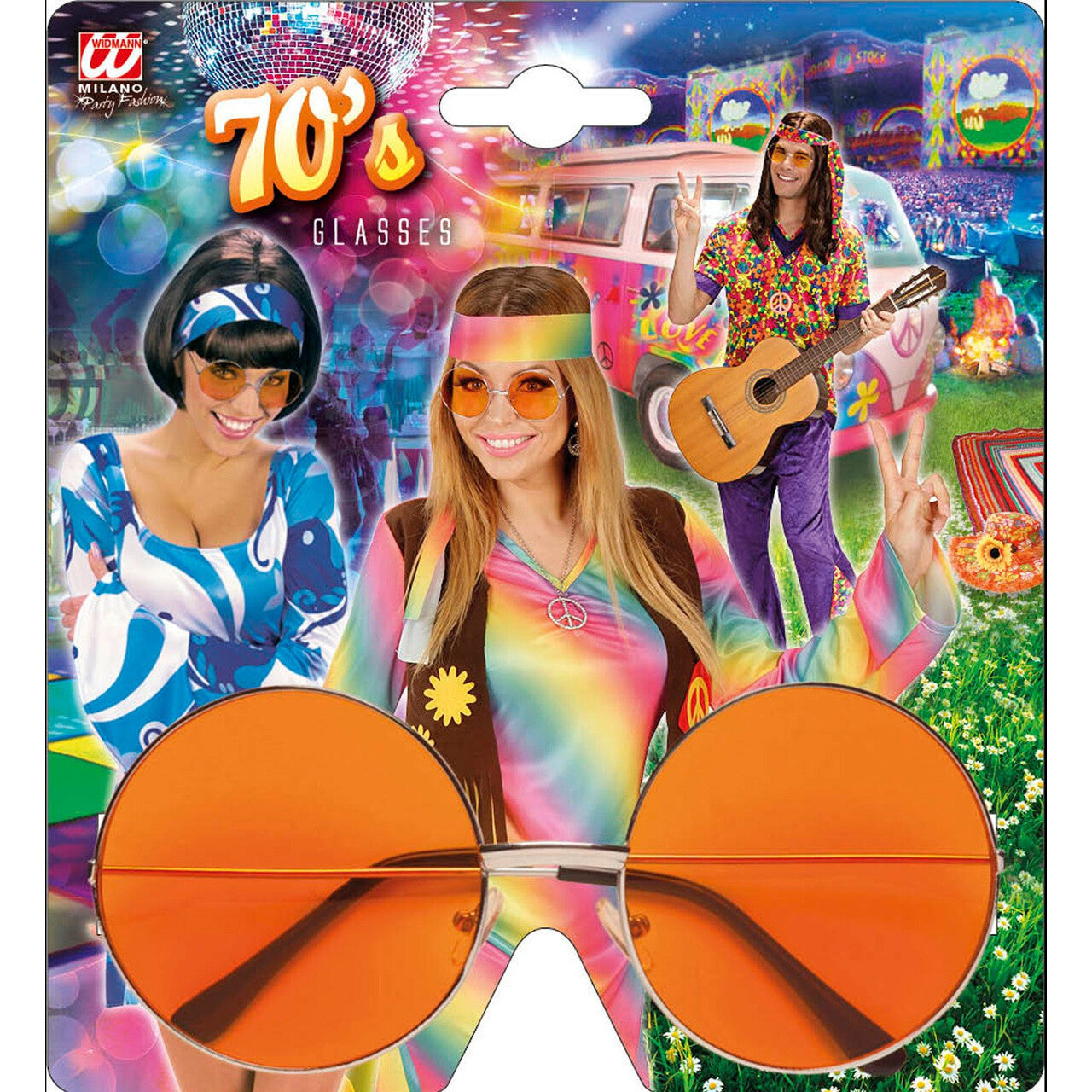 Op deze afbeelding zie je een Accessoires, van het merk Widmann. Freaky Bril, 70s Oranje Glas