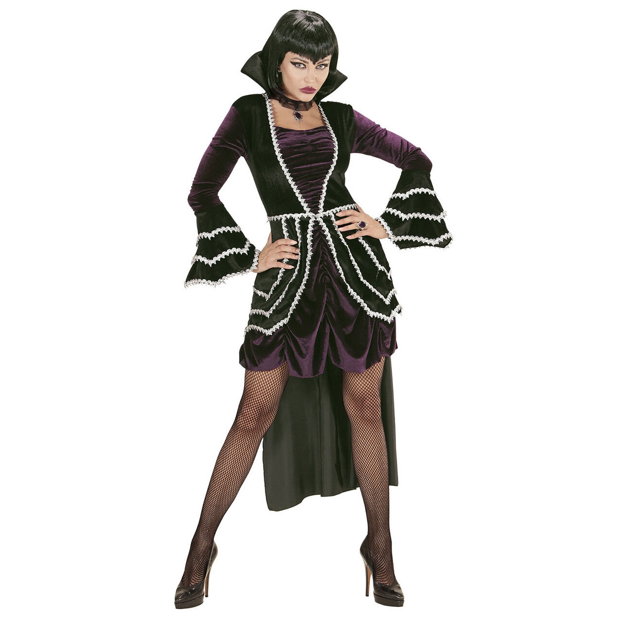 Op deze afbeelding zie je een Kostuums, van het merk Widmann. Gothic Vamp Wijde Mouw Vrouw Kostuum