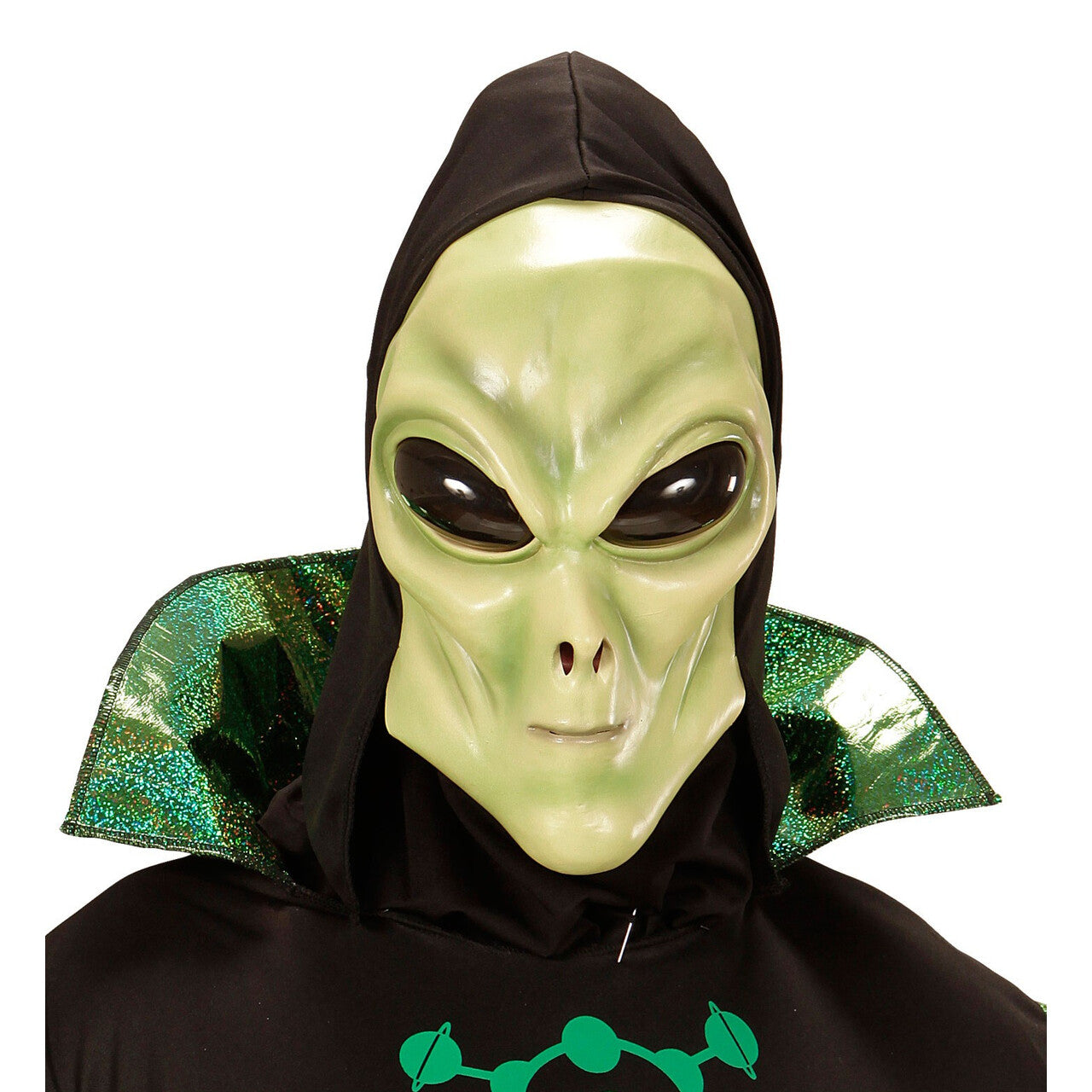 Op deze afbeelding zie je een Accessoires, van het merk Widmann. Glubablub Alien Masker Met Kap En Bolle Ogen