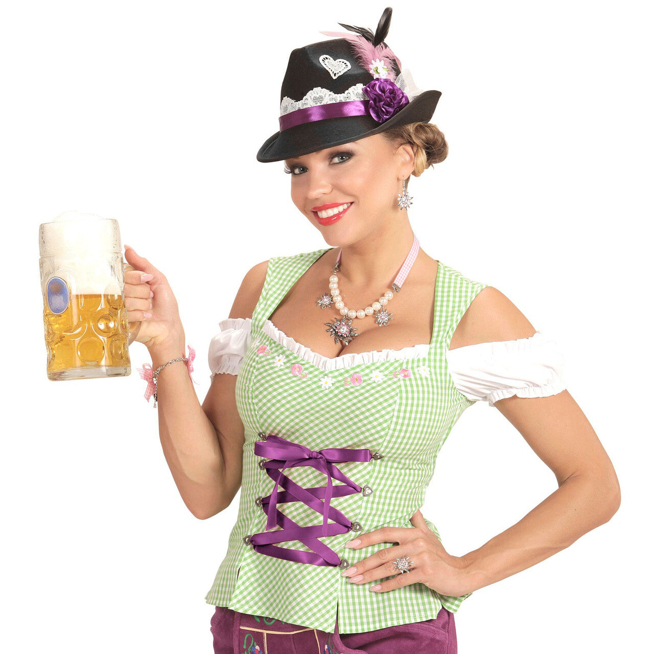 Op deze afbeelding zie je een Accessoires, van het merk Widmann. Zwarte Beierse Fedora Met Decoratie