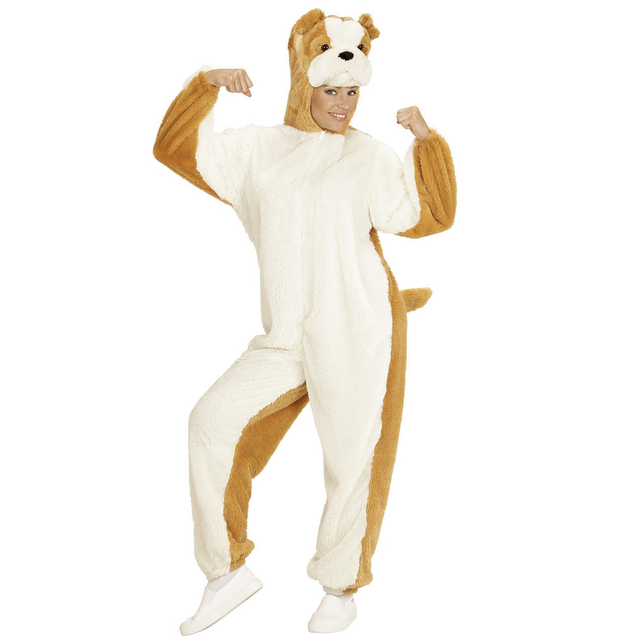 Op deze afbeelding zie je een Kostuums, van het merk Widmann. Dieren Onesie Pluche Bulldog Kostuum