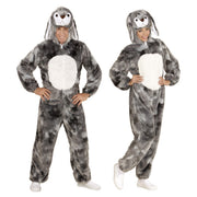 Op deze afbeelding zie je een Kostuums, van het merk Widmann. Dieren Onesie Pluche Konijn Grijs Kostuum