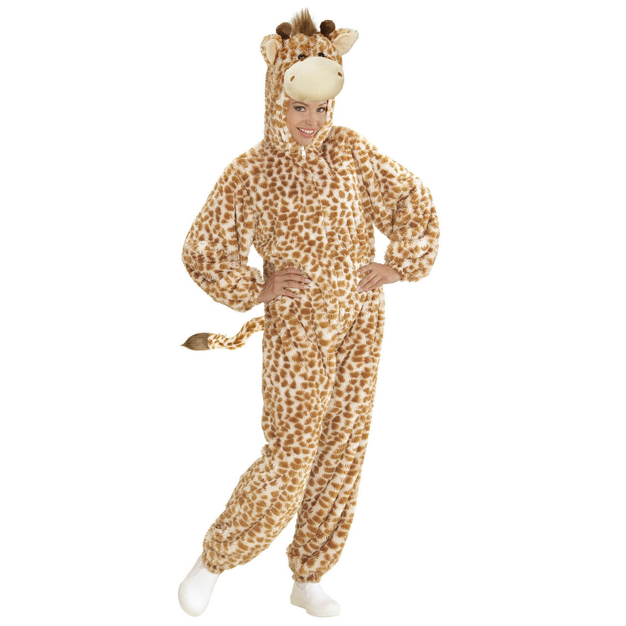 Op deze afbeelding zie je een Kostuums, van het merk Widmann. Dieren Onesie Pluche Giraffe Kostuum
