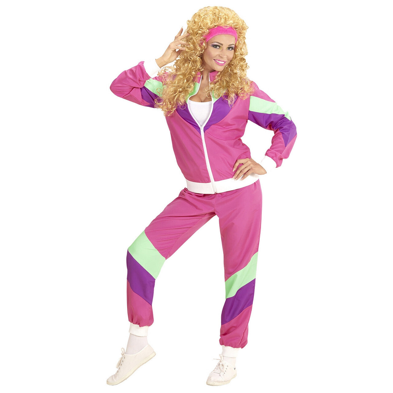 Op deze afbeelding zie je een Kostuums, van het merk Widmann. Maaskantje Trainingspak Roze Kostuum