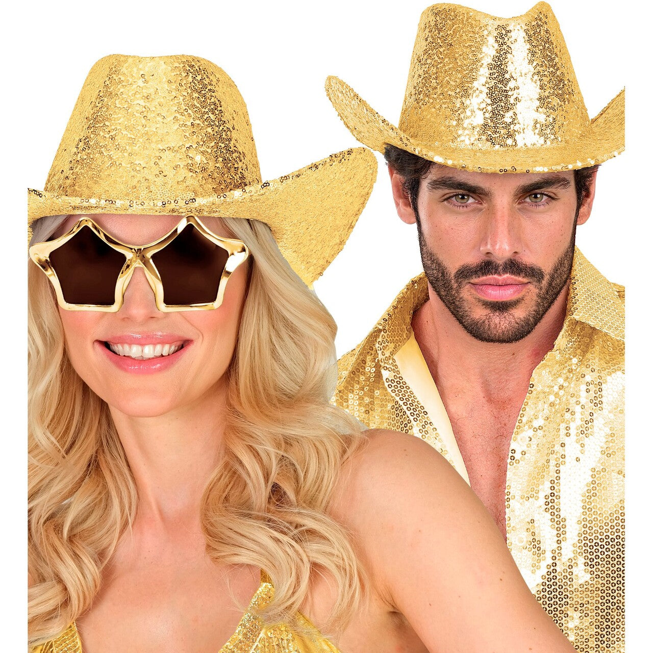 Op deze afbeelding zie je een Accessoires, van het merk Widmann. Cowboy Gouden Paillettenhoed