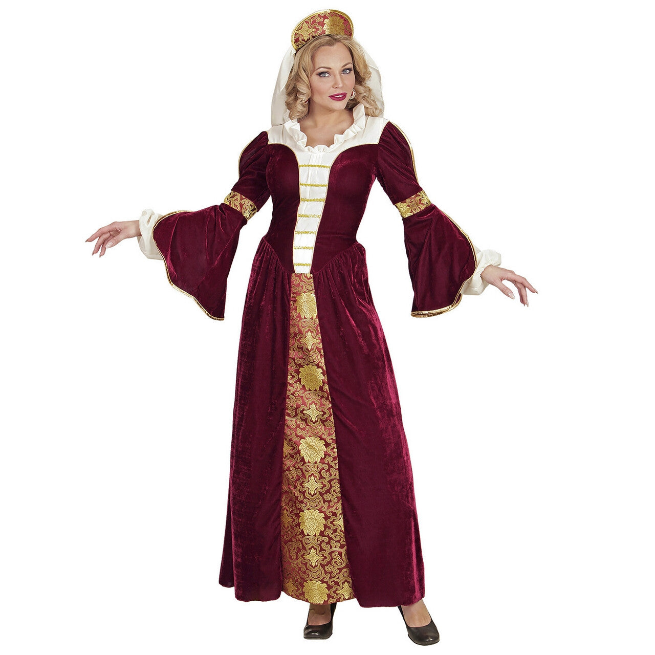 Op deze afbeelding zie je een Kostuums, van het merk Widmann. Middeleeuwse Koningin Candarella Vrouw Kostuum