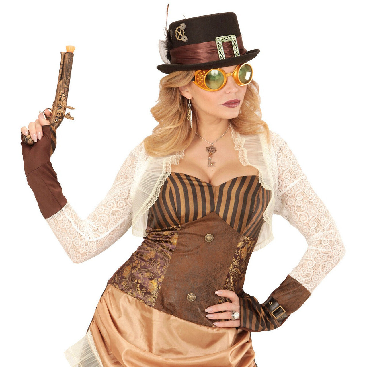 Op deze afbeelding zie je een Accessoires, van het merk Widmann. Stofbril Steampunk Goud Smokey Eyes