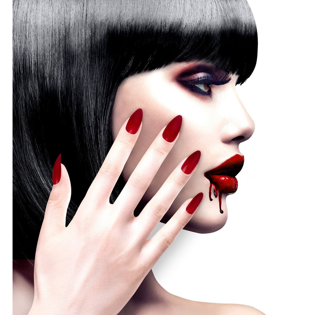 Op deze afbeelding zie je een Accessoires, van het merk Widmann. Nagels Vampira Stiletto Bordeaux Rood