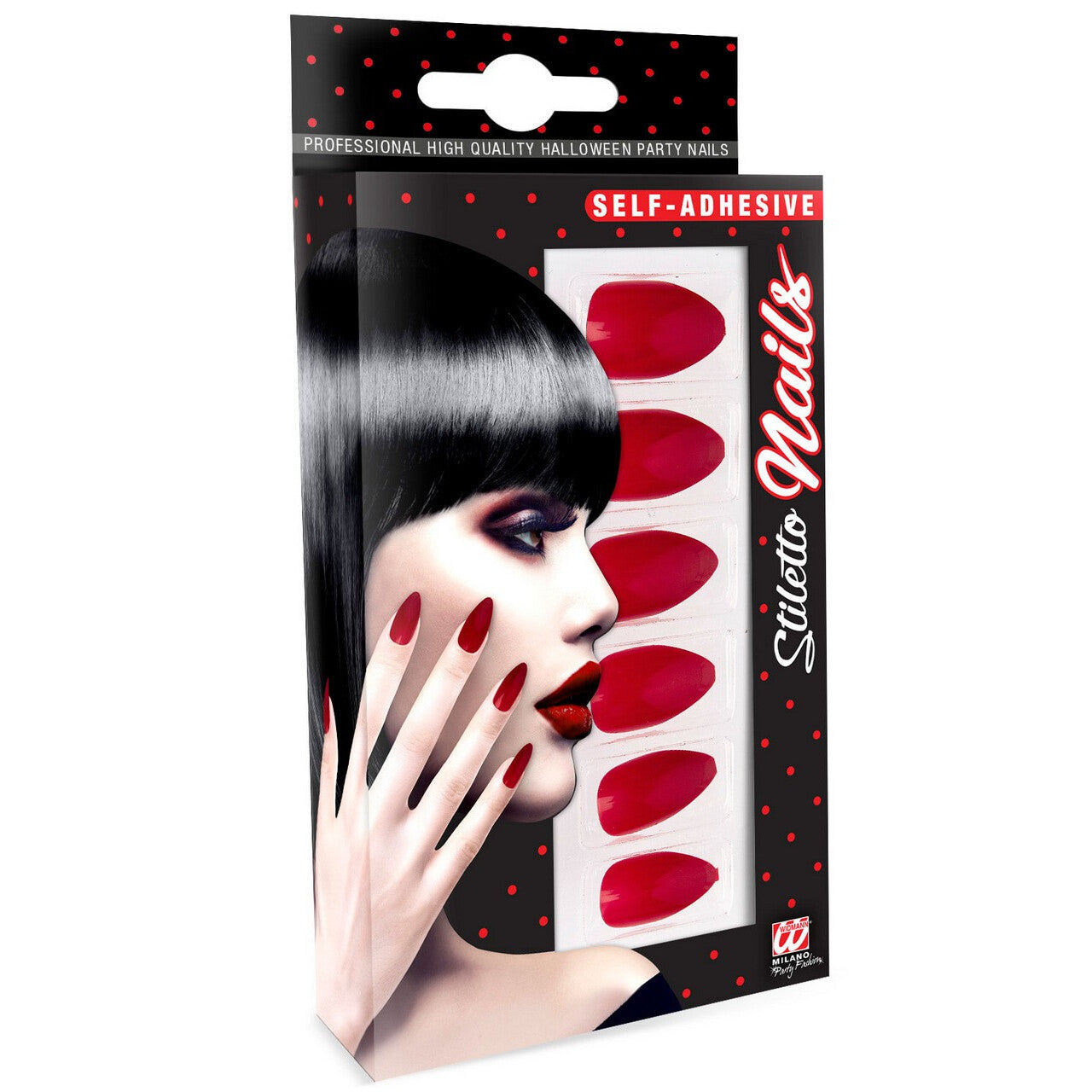 Op deze afbeelding zie je een Accessoires, van het merk Widmann. Nagels Vampira Stiletto Bordeaux Rood