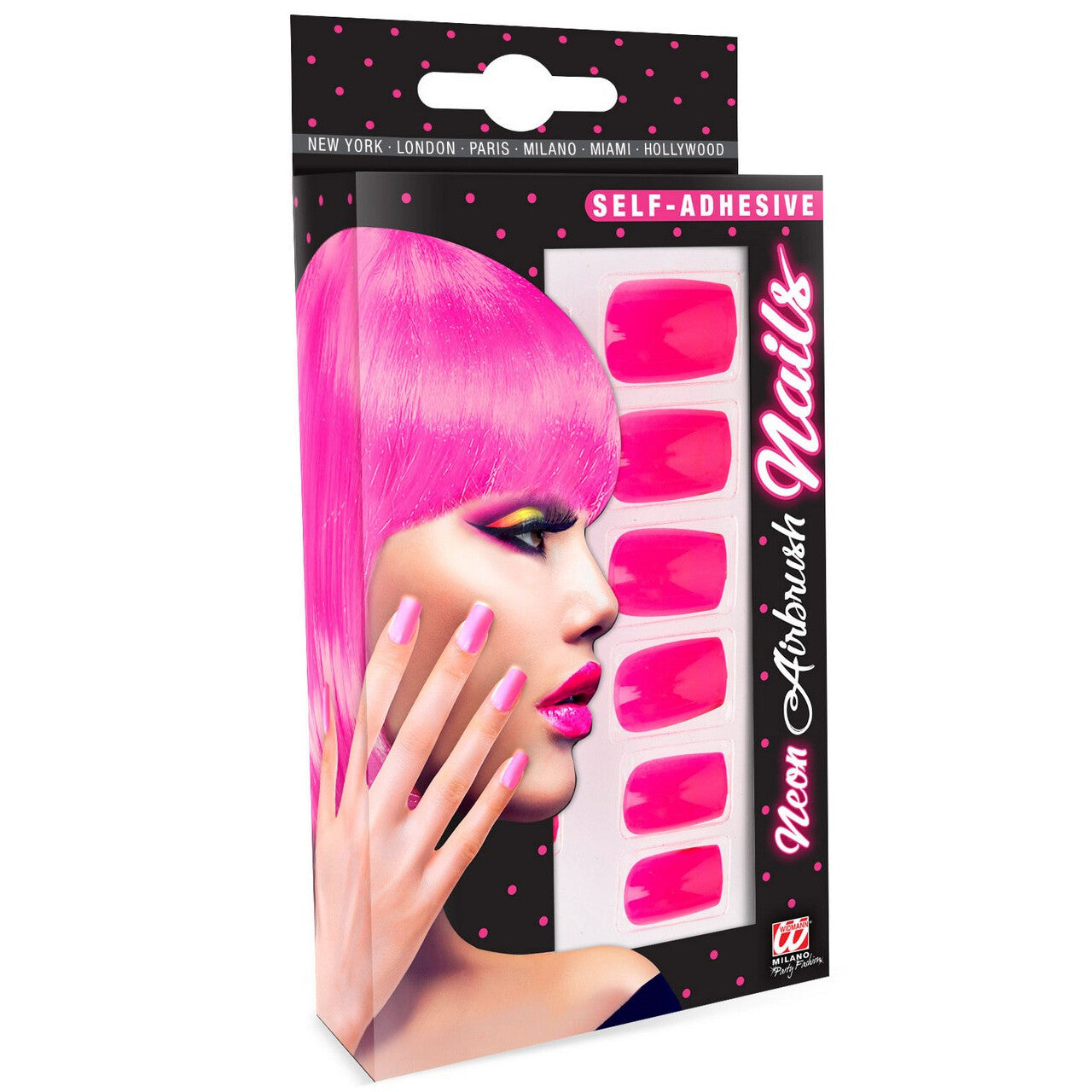 Op deze afbeelding zie je een Accessoires, van het merk Widmann. Nagels Airbrush Neon Roze 80s Lady