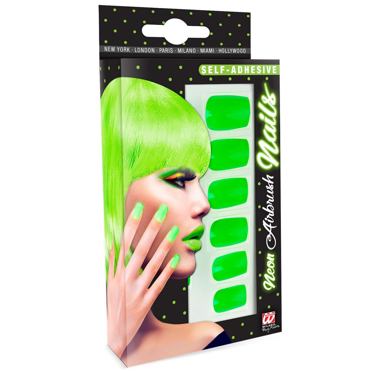 Op deze afbeelding zie je een Accessoires, van het merk Widmann. Nagels Airbrush Neon Groen 80s Lady
