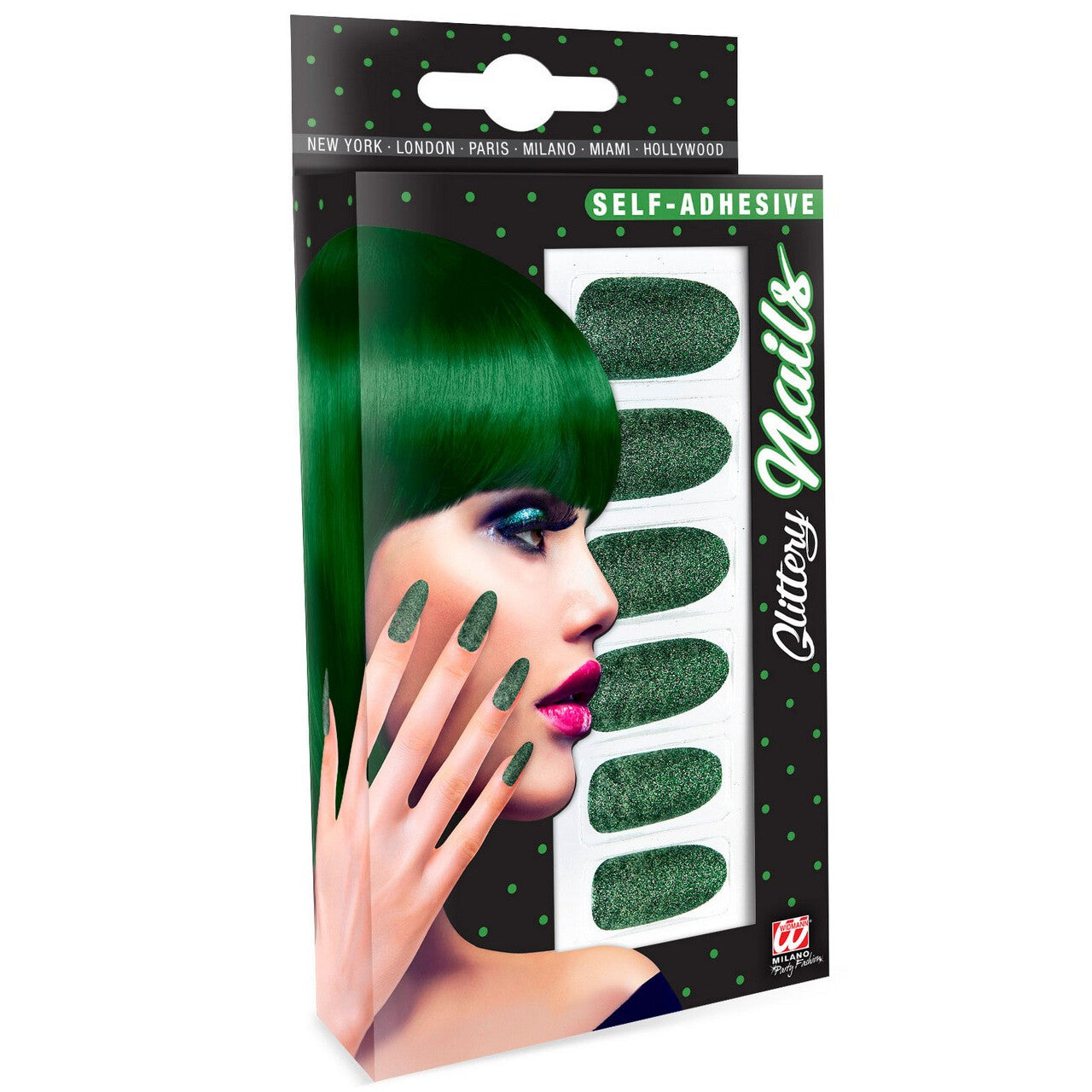 Op deze afbeelding zie je een Accessoires, van het merk Widmann. Nagels Diva Glitter Groen
