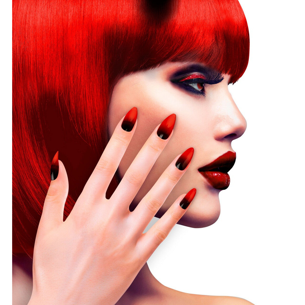 Op deze afbeelding zie je een Accessoires, van het merk Widmann. Duivelin Nagels Stiletto Rood / Zwart