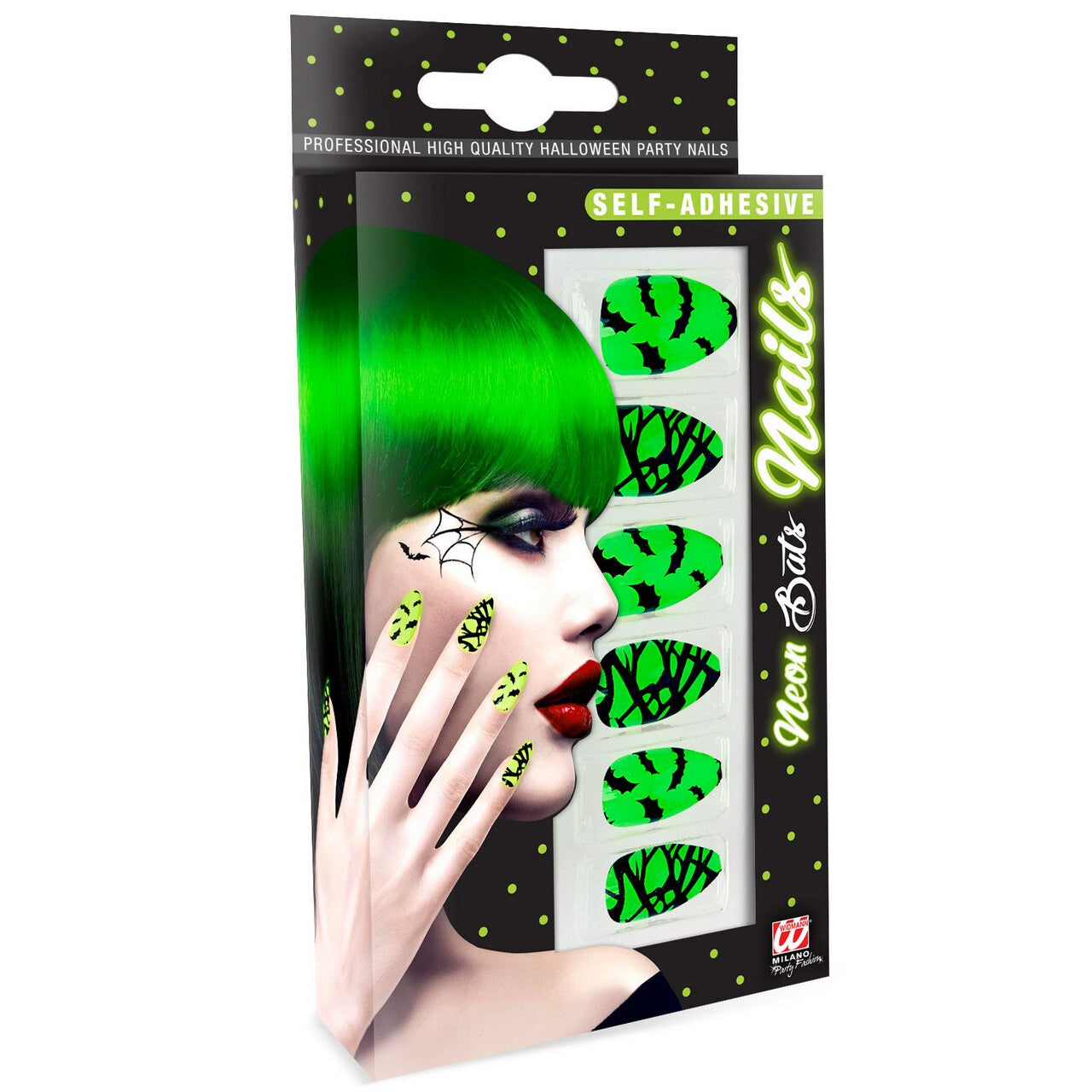 Op deze afbeelding zie je een Accessoires, van het merk Widmann. Enge Nagels Vleermuis Neon