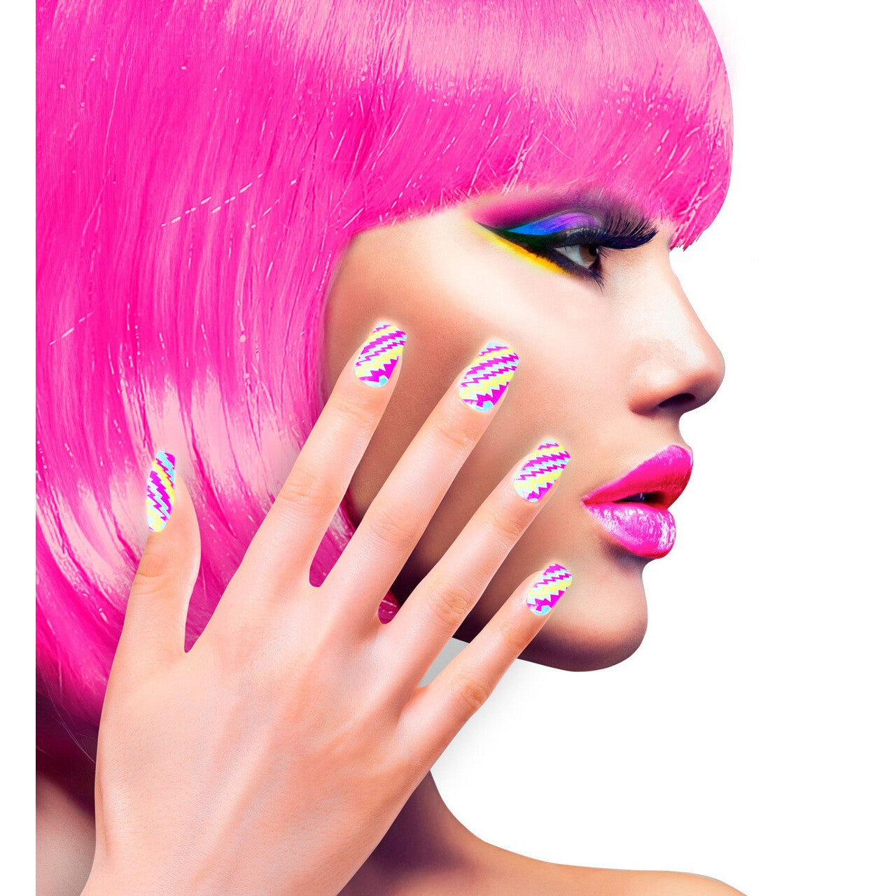 Op deze afbeelding zie je een Accessoires, van het merk Widmann. Bonte Nagels Streepjes Neon