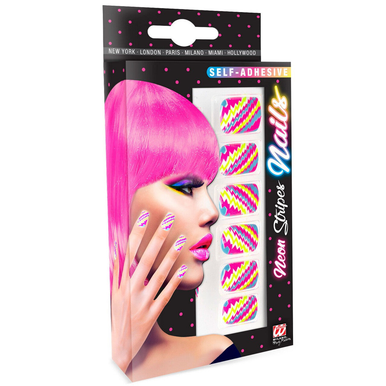 Op deze afbeelding zie je een Accessoires, van het merk Widmann. Bonte Nagels Streepjes Neon