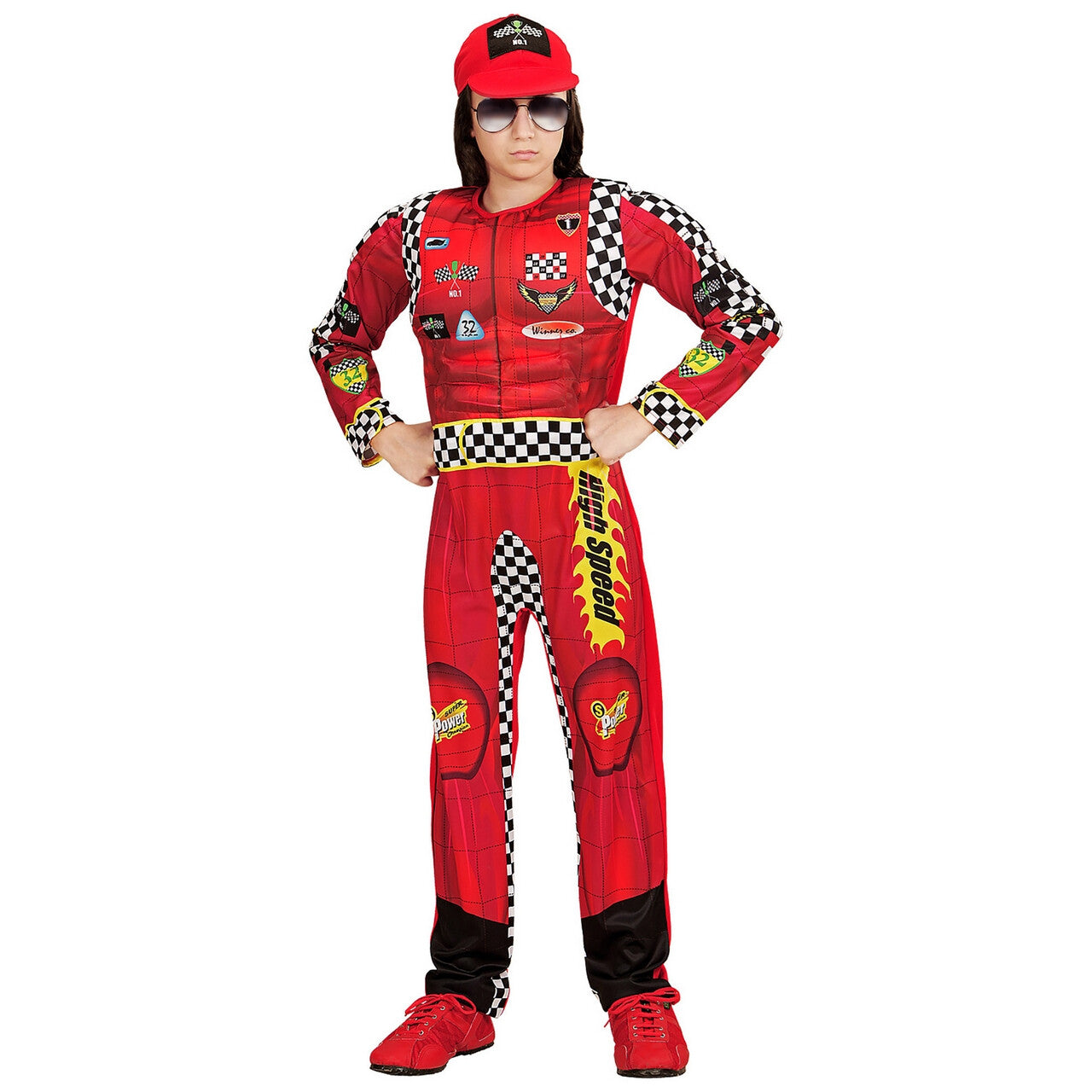Op deze afbeelding zie je een Kostuums, van het merk Widmann. Formule 1 Coureur Mcqueen Jongen Kostuum