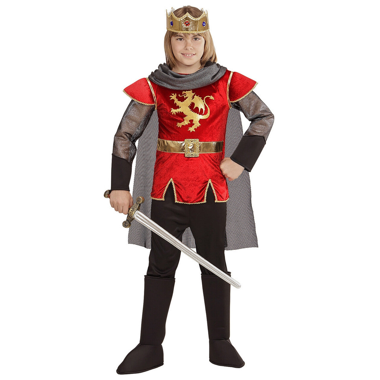 Op deze afbeelding zie je een Kostuums, van het merk Widmann. King Arthur English Roze Rood Jongen Kostuum
