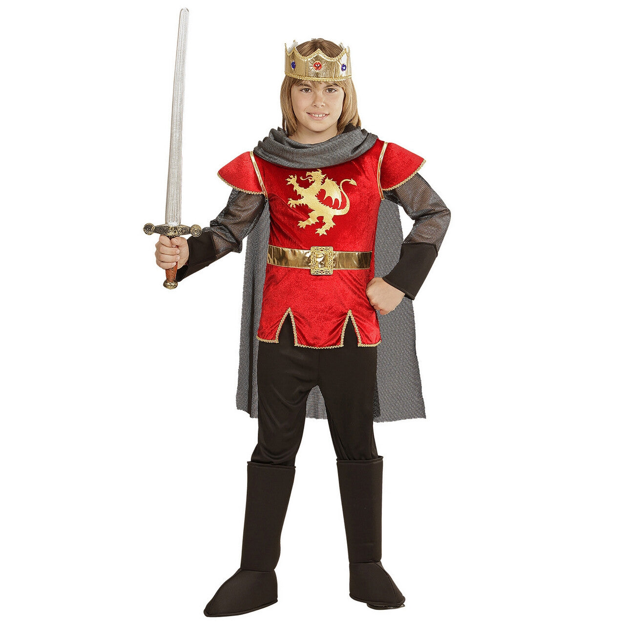 Op deze afbeelding zie je een Kostuums, van het merk Widmann. King Arthur English Roze Rood Jongen Kostuum