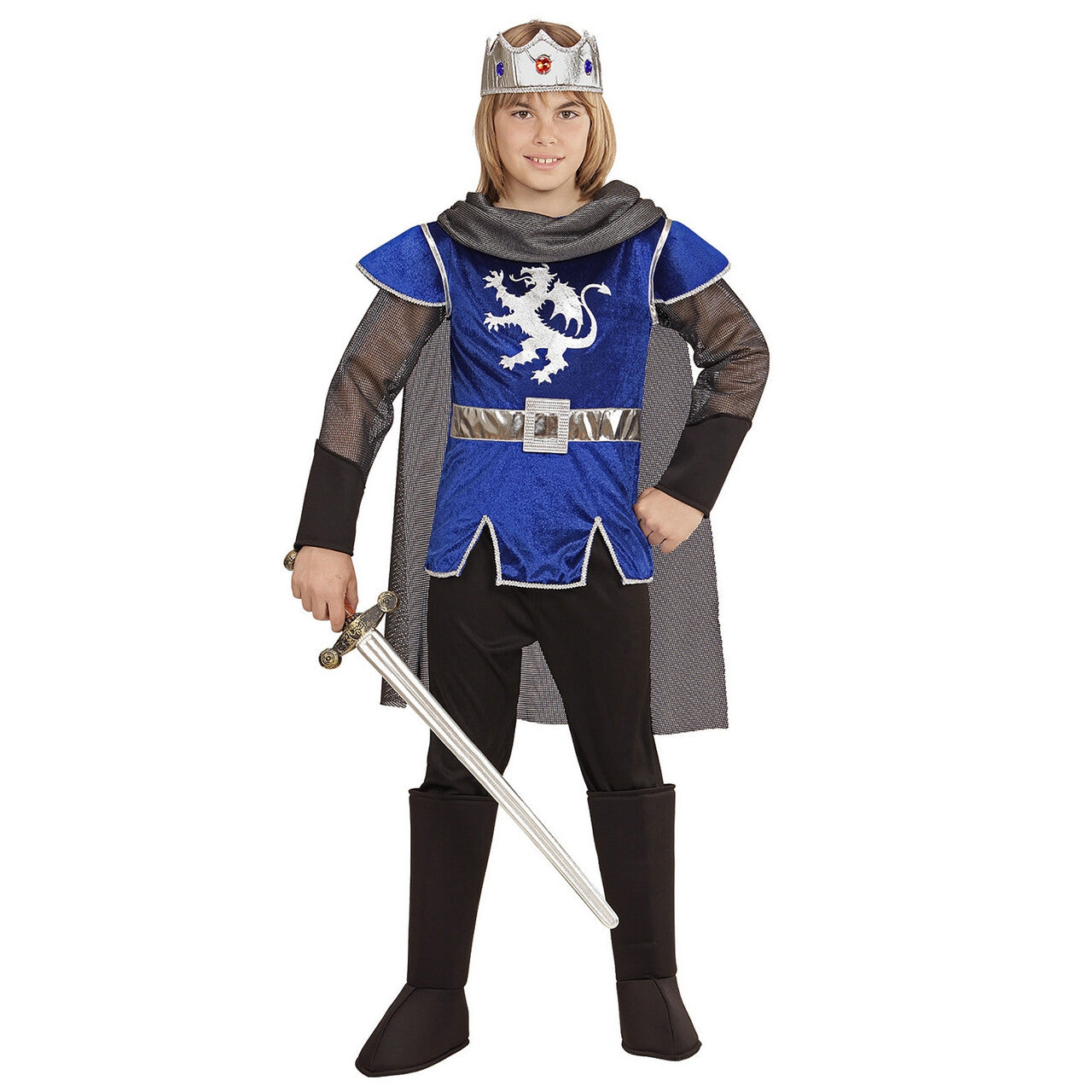 Op deze afbeelding zie je een Kostuums, van het merk Widmann. King Arthur Blue Steel Blauw Jongen Kostuum