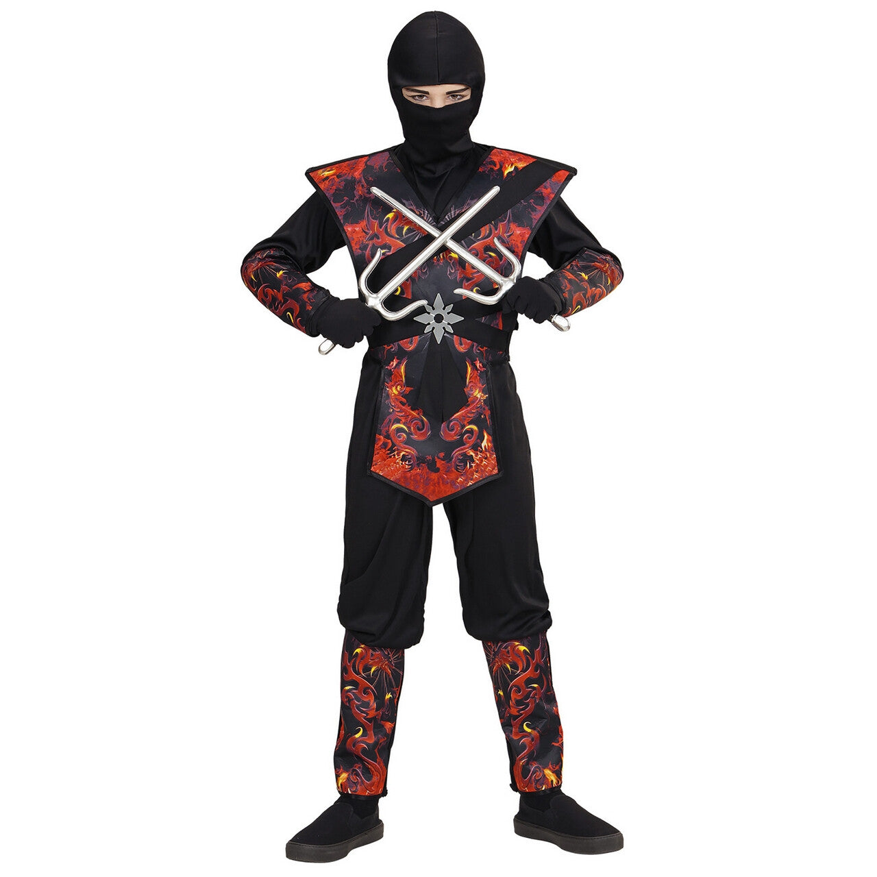 Op deze afbeelding zie je een Kostuums, van het merk Widmann. Ninja Vlammende Draak Dojo Jongen Kostuum