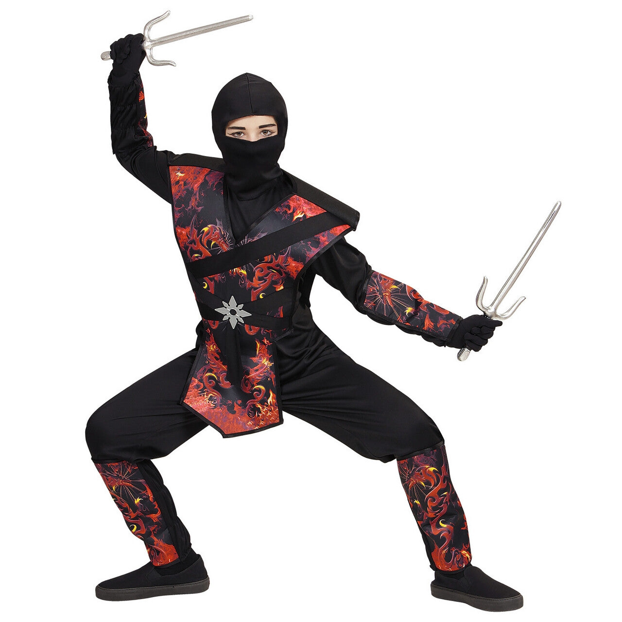 Op deze afbeelding zie je een Kostuums, van het merk Widmann. Ninja Vlammende Draak Dojo Jongen Kostuum
