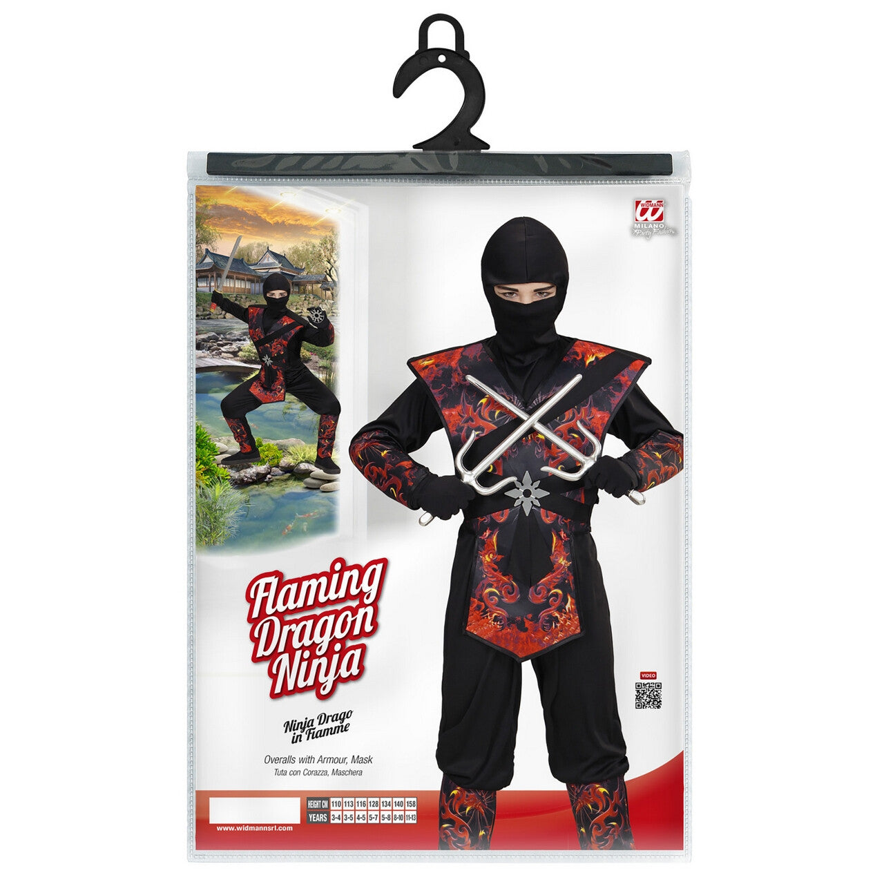 Op deze afbeelding zie je een Kostuums, van het merk Widmann. Ninja Vlammende Draak Dojo Jongen Kostuum