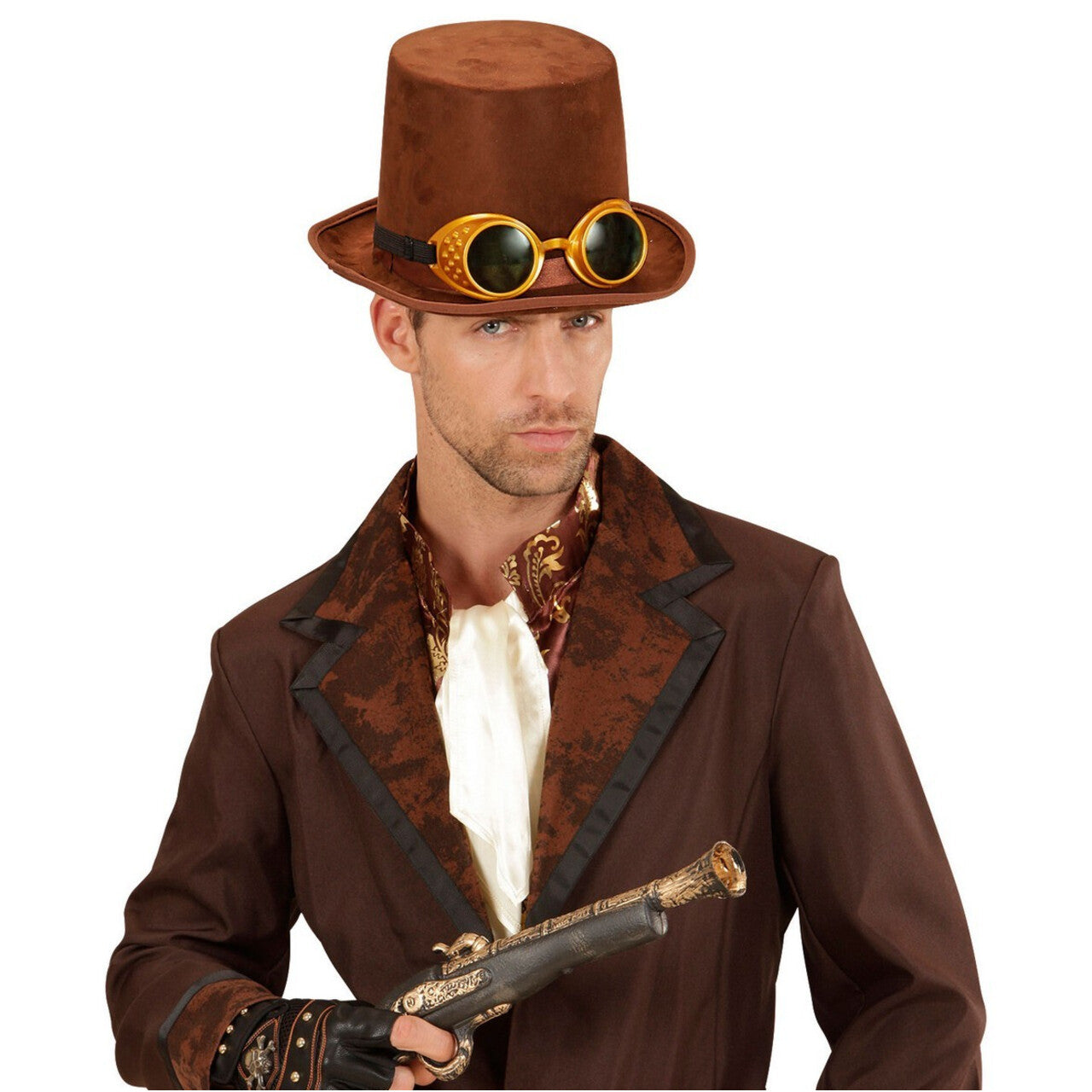 Op deze afbeelding zie je een Accessoires, van het merk Widmann. Hoge Hoed Steampunk En Stofbril Thierry