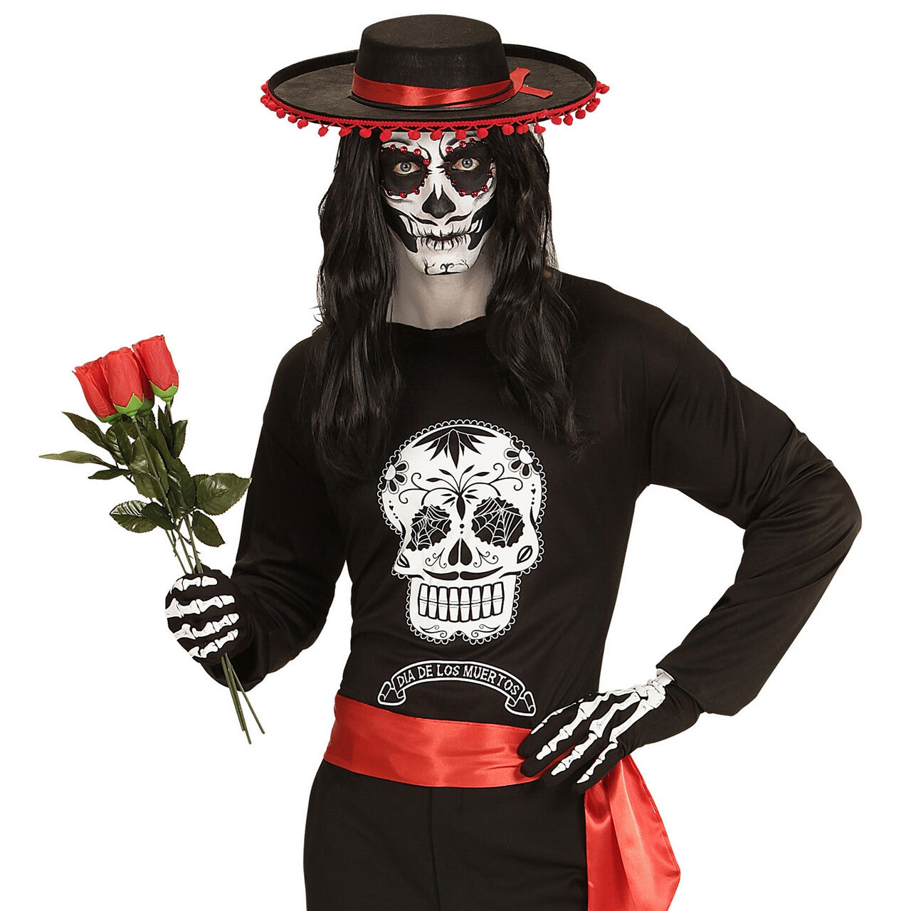 Op deze afbeelding zie je een Kostuums, van het merk Widmann. Dia De Los Muertos Mamba Shirt Man