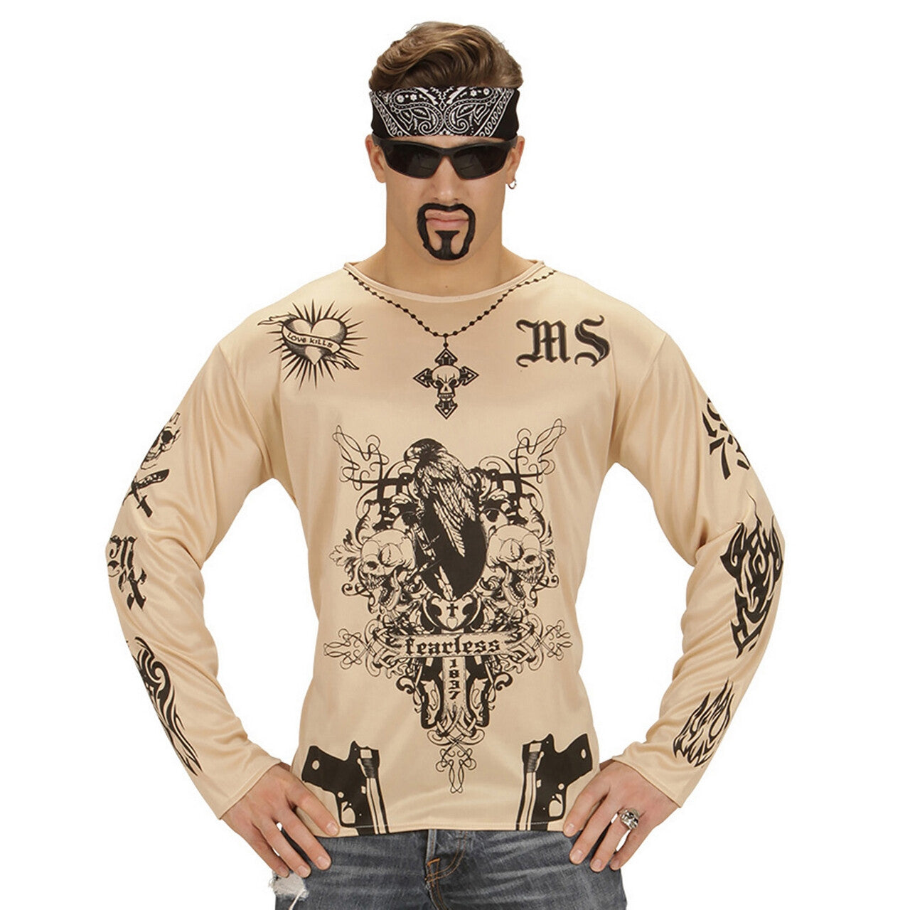 Op deze afbeelding zie je een Kostuums, van het merk Widmann. Tattoo Straatgang Tiener Shirt Jongen
