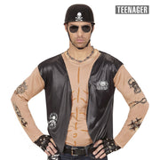 Op deze afbeelding zie je een Kostuums, van het merk Widmann. Biker Shirt Motorman Tiener Jongen
