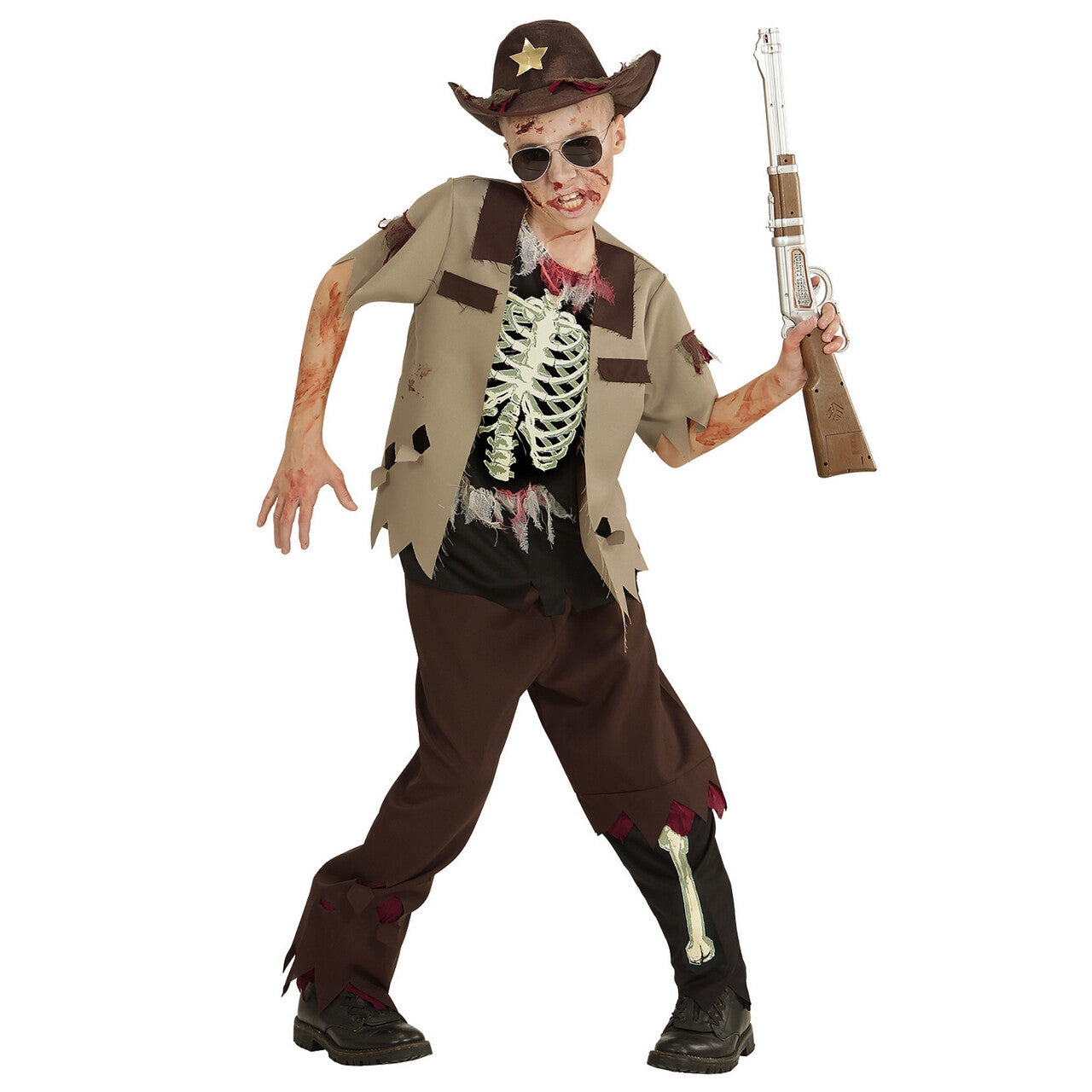 Op deze afbeelding zie je een Kostuums, van het merk Widmann. Zombie Sheriff Navajo Jongen Kostuum