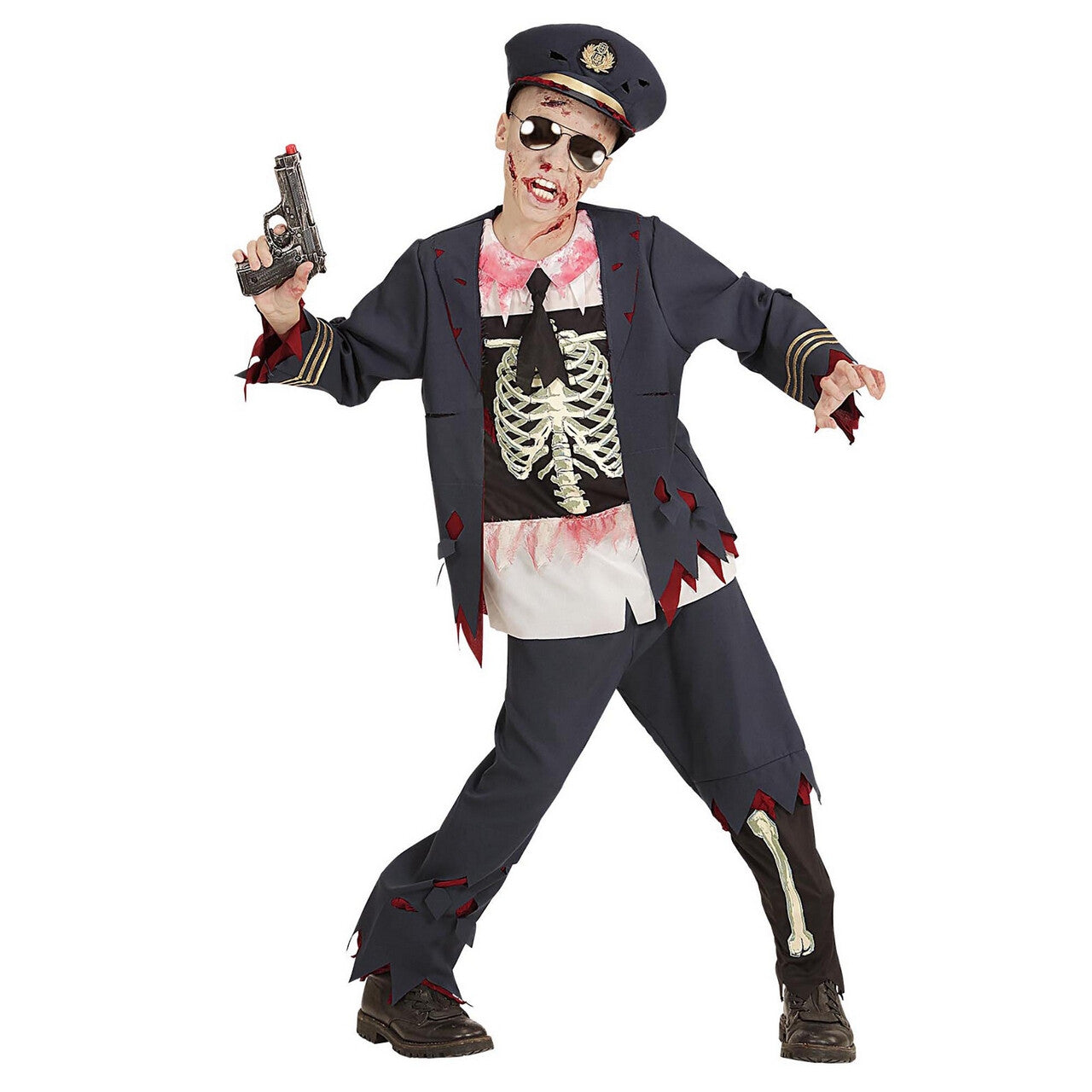 Op deze afbeelding zie je een Kostuums, van het merk Widmann. Zombie Politie Cock Jongen Kostuum