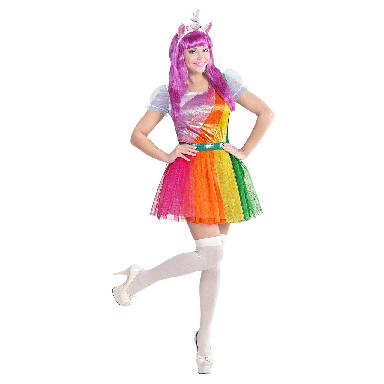 Op deze afbeelding zie je een Kostuums, van het merk Widmann. Eenhoorn Regenboog Vrouw Kostuum
