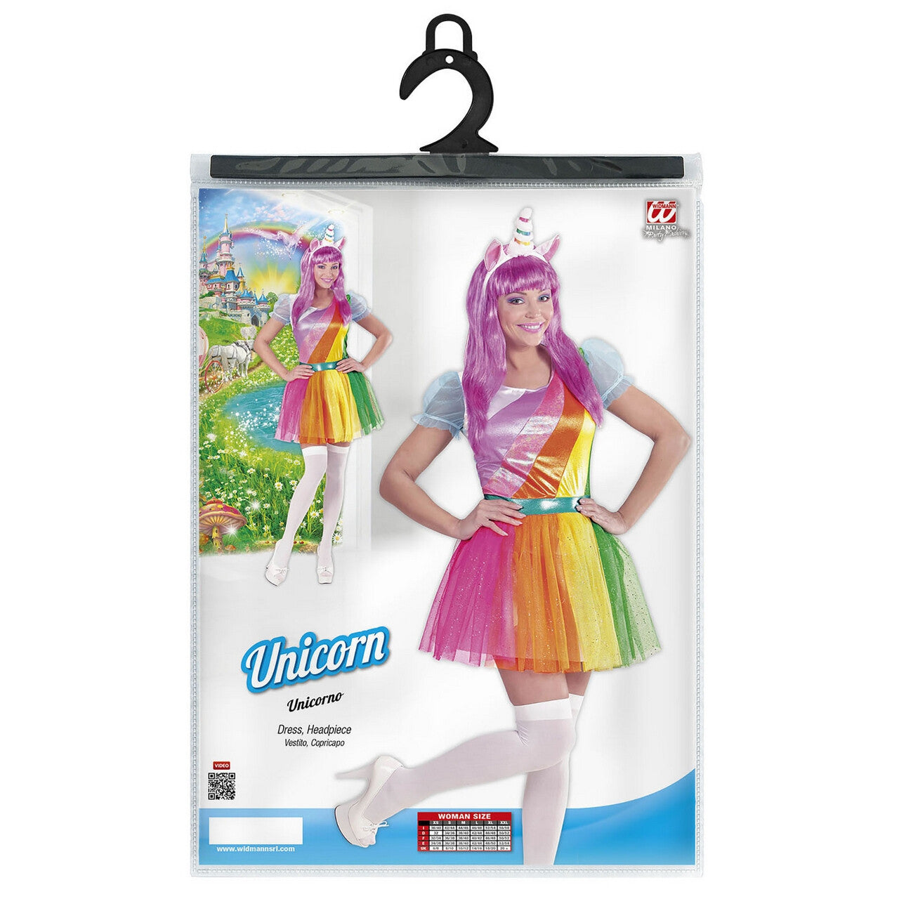 Op deze afbeelding zie je een Kostuums, van het merk Widmann. Eenhoorn Regenboog Vrouw Kostuum