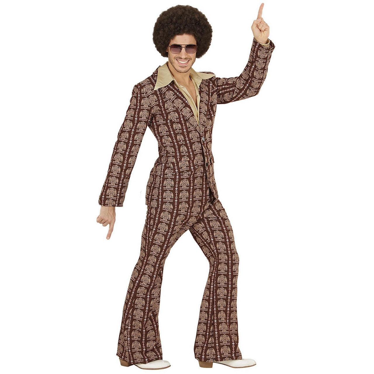Op deze afbeelding zie je een Kostuums, van het merk Widmann. Groovy George 70s Heren Kostuum, Old School Man