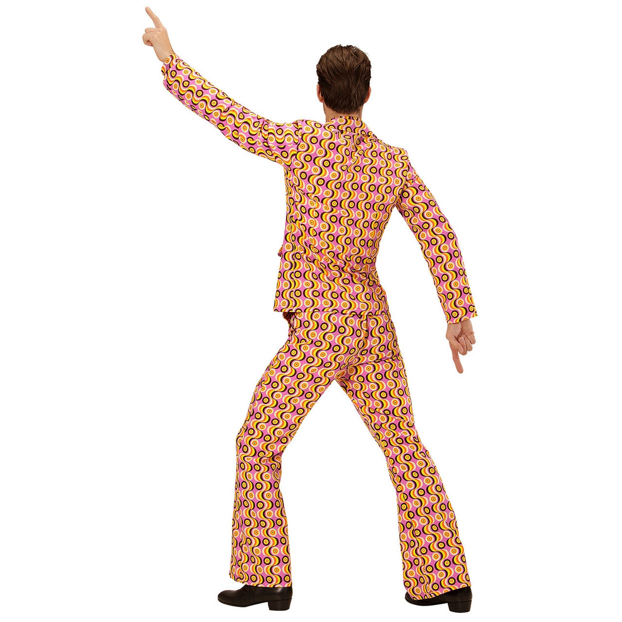 Op deze afbeelding zie je een Kostuums, van het merk Widmann. Groovy George 70s Heren Kostuum Lps Man
