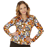 Op deze afbeelding zie je een Kostuums, van het merk Widmann. Groovy Gina 70s Dames Shirt, Luchtbellen Vrouw