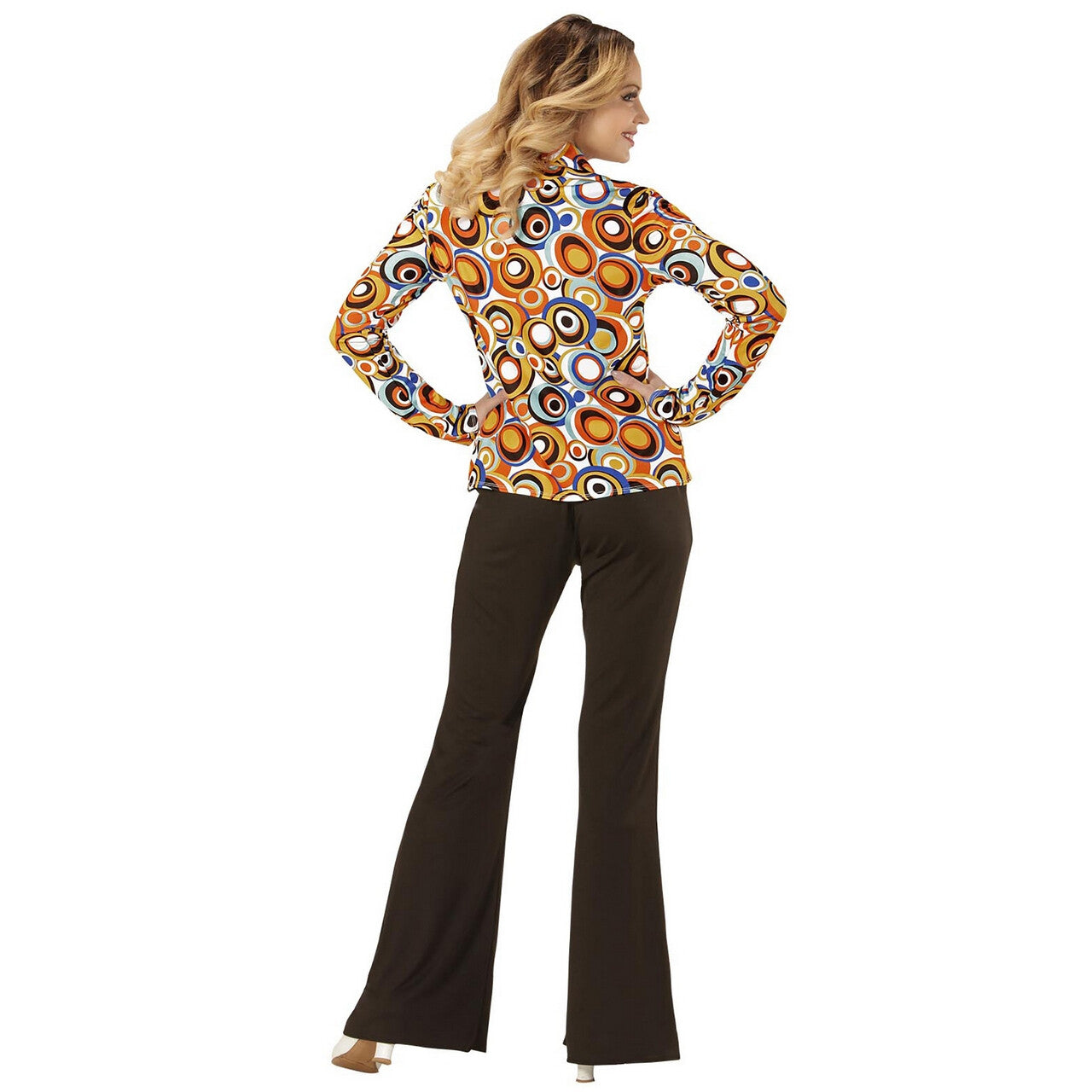 Op deze afbeelding zie je een Kostuums, van het merk Widmann. Groovy Gina 70s Dames Shirt, Luchtbellen Vrouw