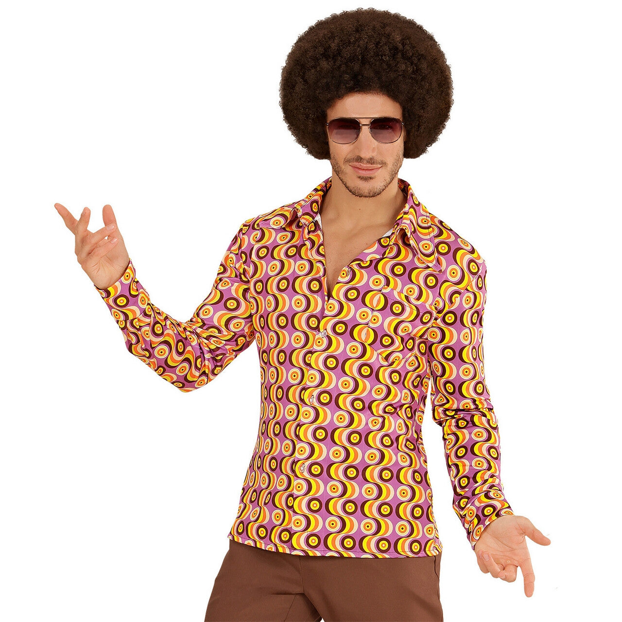 Op deze afbeelding zie je een Kostuums, van het merk Widmann. Groovy Garry 70s Heren Shirt, Lps Man