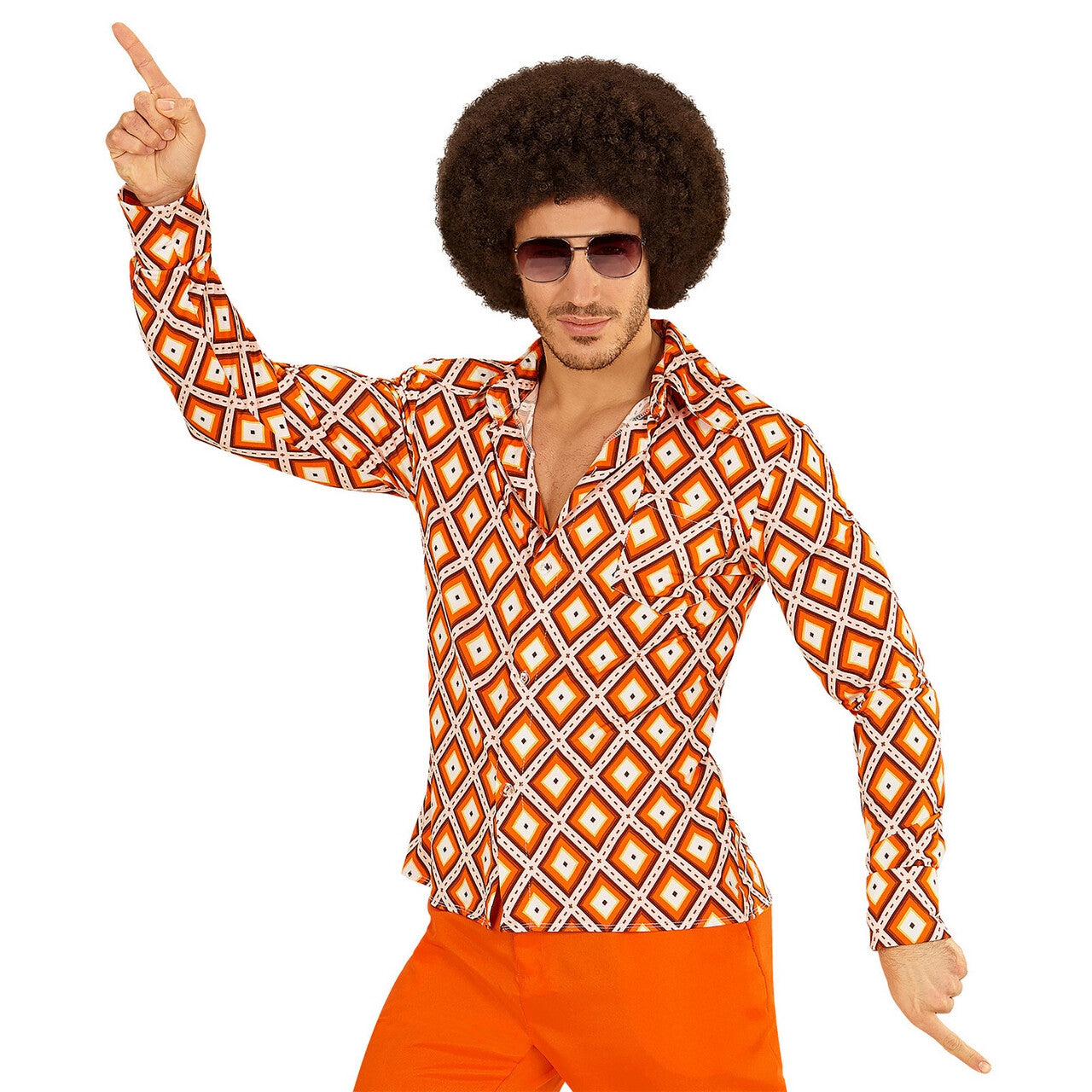 Op deze afbeelding zie je een Kostuums, van het merk Widmann. Groovy Garry 70s Heren Shirt, Ruit Man