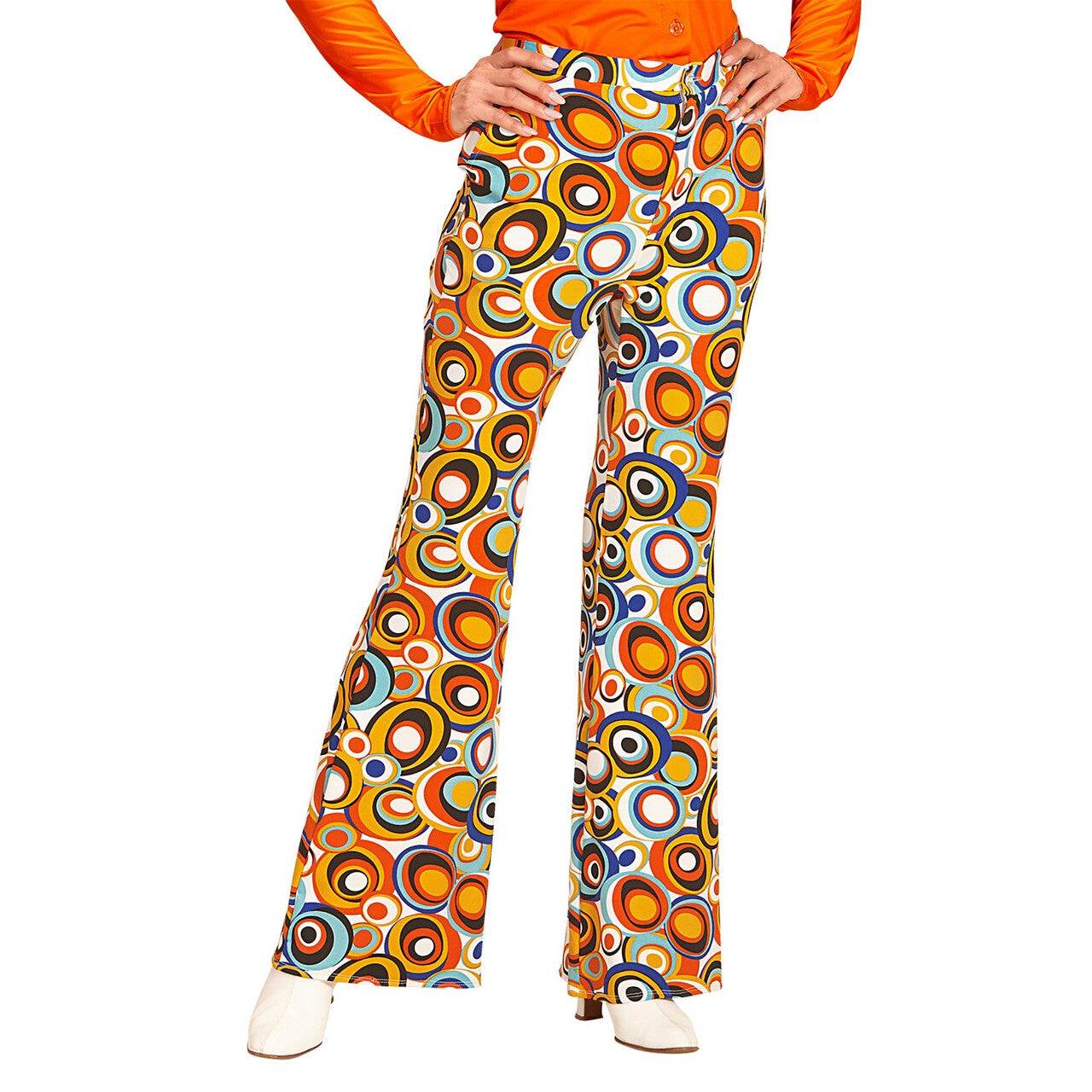 Op deze afbeelding zie je een Kostuums, van het merk Widmann. Groovy Gwendolyn 70s Dames Broek, Luchtbellen Vrouw