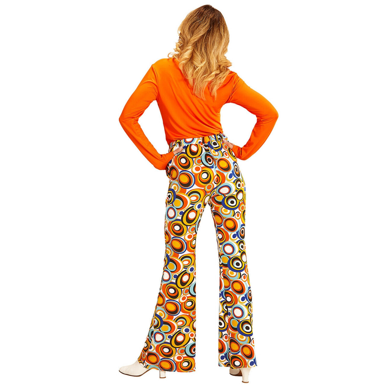 Op deze afbeelding zie je een Kostuums, van het merk Widmann. Groovy Gwendolyn 70s Dames Broek, Luchtbellen Vrouw