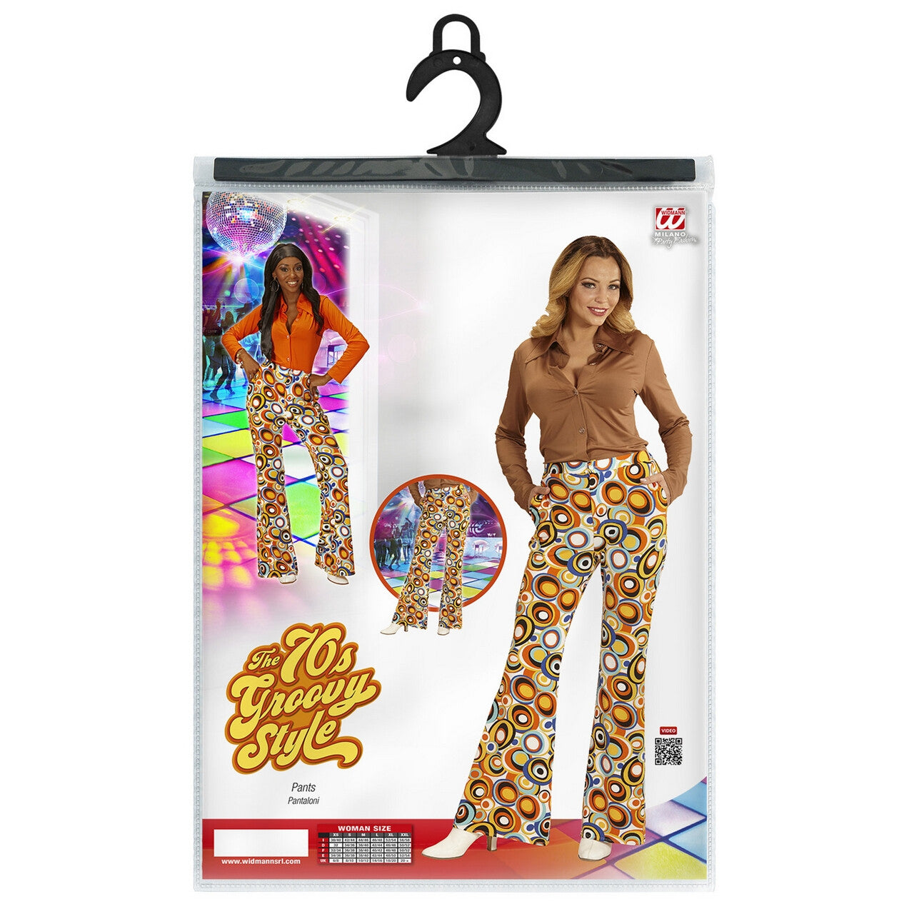Op deze afbeelding zie je een Kostuums, van het merk Widmann. Groovy Gwendolyn 70s Dames Broek, Luchtbellen Vrouw