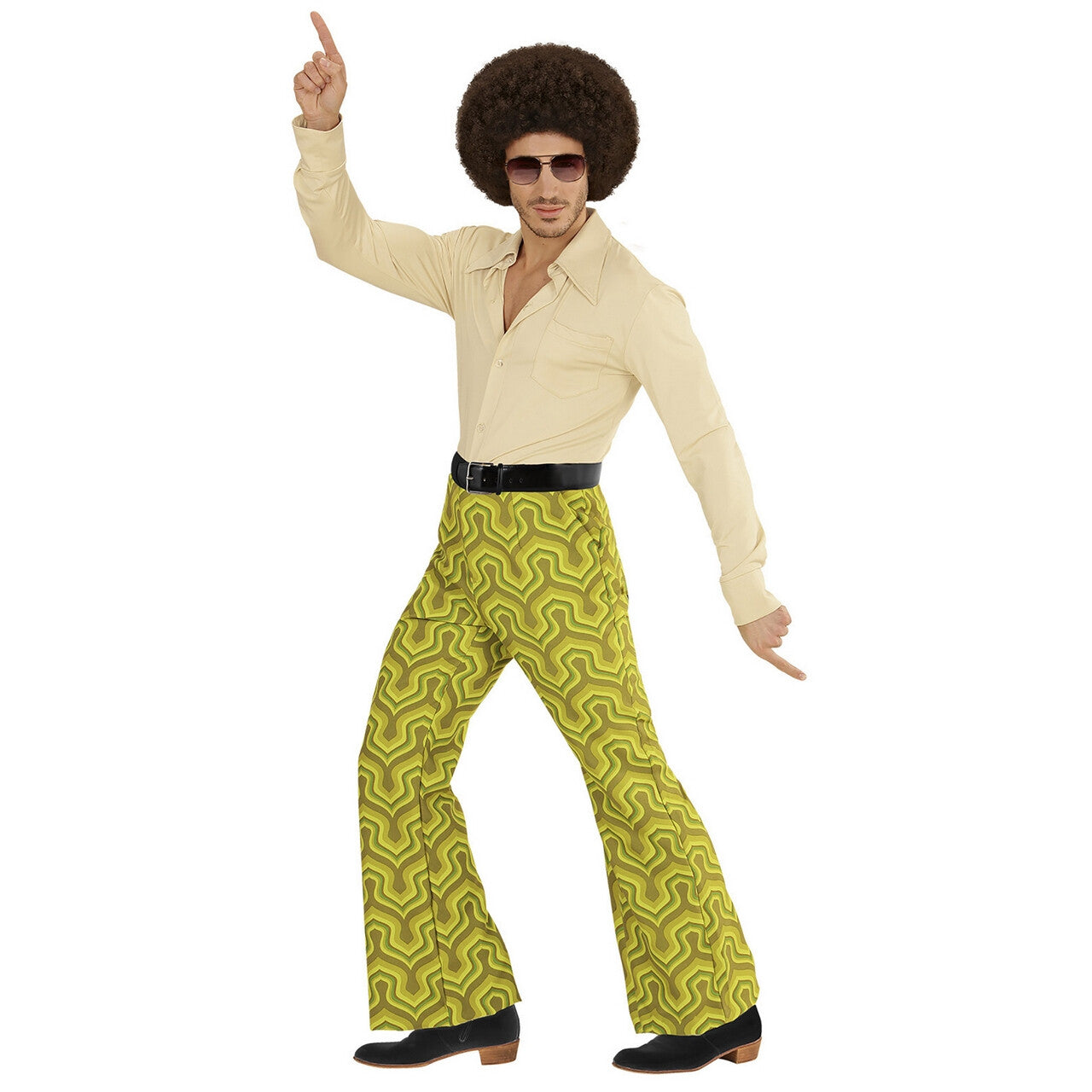 Op deze afbeelding zie je een Kostuums, van het merk Widmann. Groovy Gandalf 70s Heren Broek, Behang Man