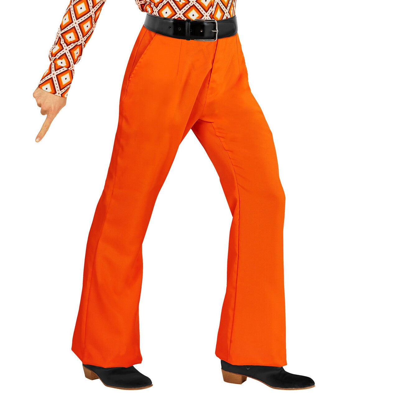 Op deze afbeelding zie je een Kostuums, van het merk Widmann. Groovy Gandalf 70s Heren Broek, Oranje Man