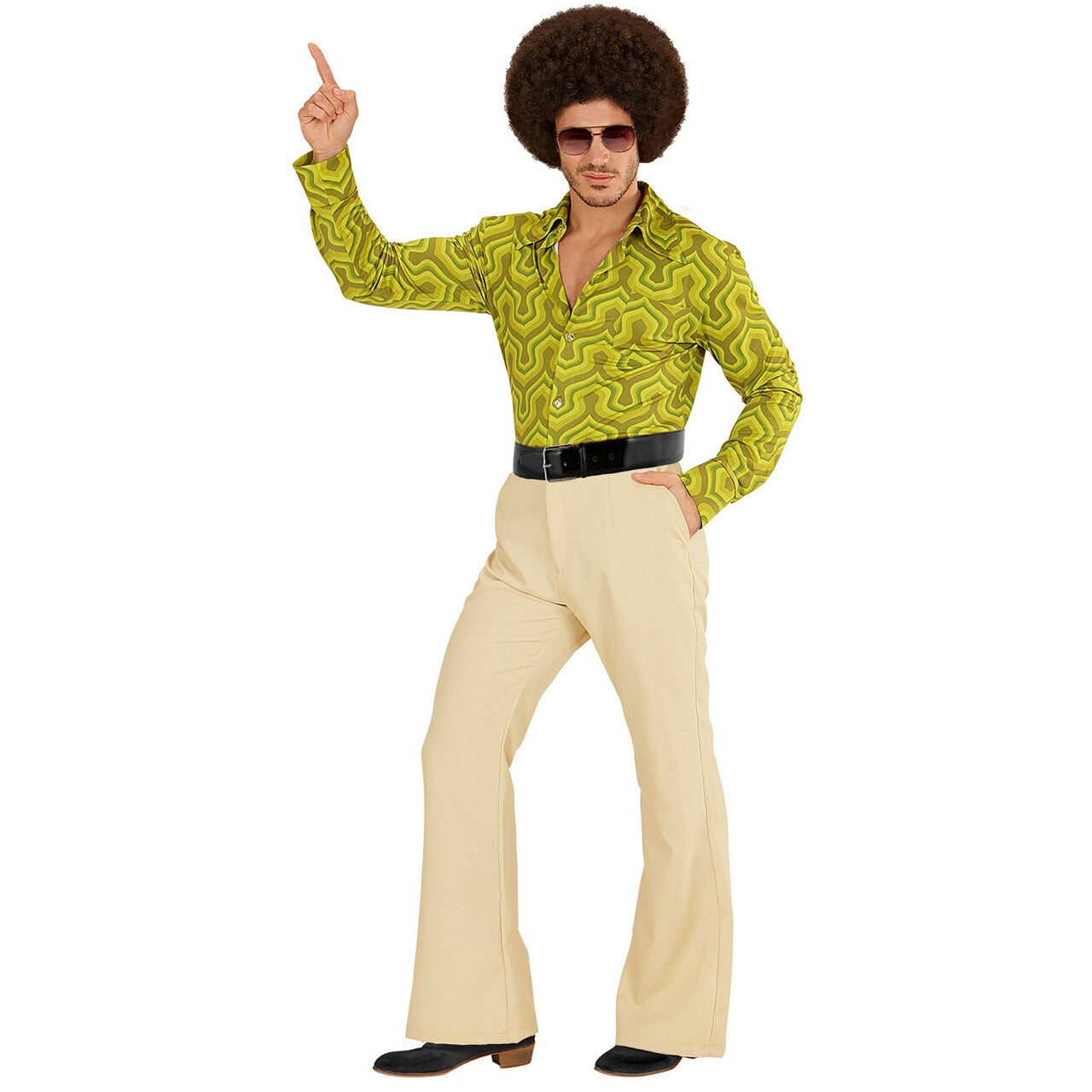 Op deze afbeelding zie je een Kostuums, van het merk Widmann. Groovy Gandalf 70s Heren Broek, Beige Man