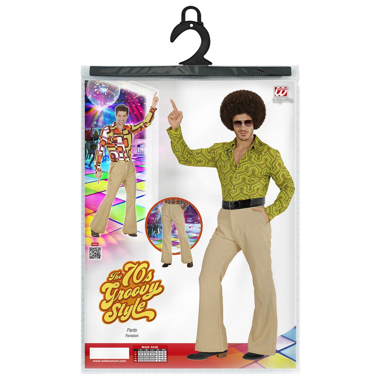 Op deze afbeelding zie je een Kostuums, van het merk Widmann. Groovy Gandalf 70s Heren Broek, Beige Man