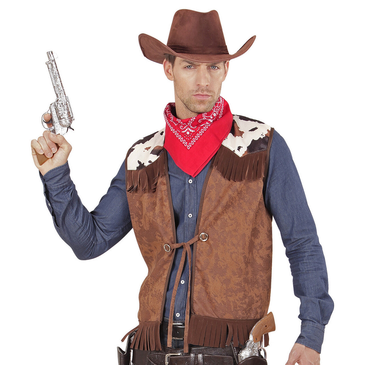 Op deze afbeelding zie je een Kostuums, van het merk Widmann. Cowboy Vest Mojave Man